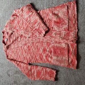 Jones New York Orange/Tan Knit Dual Direction Zipper Cardigan